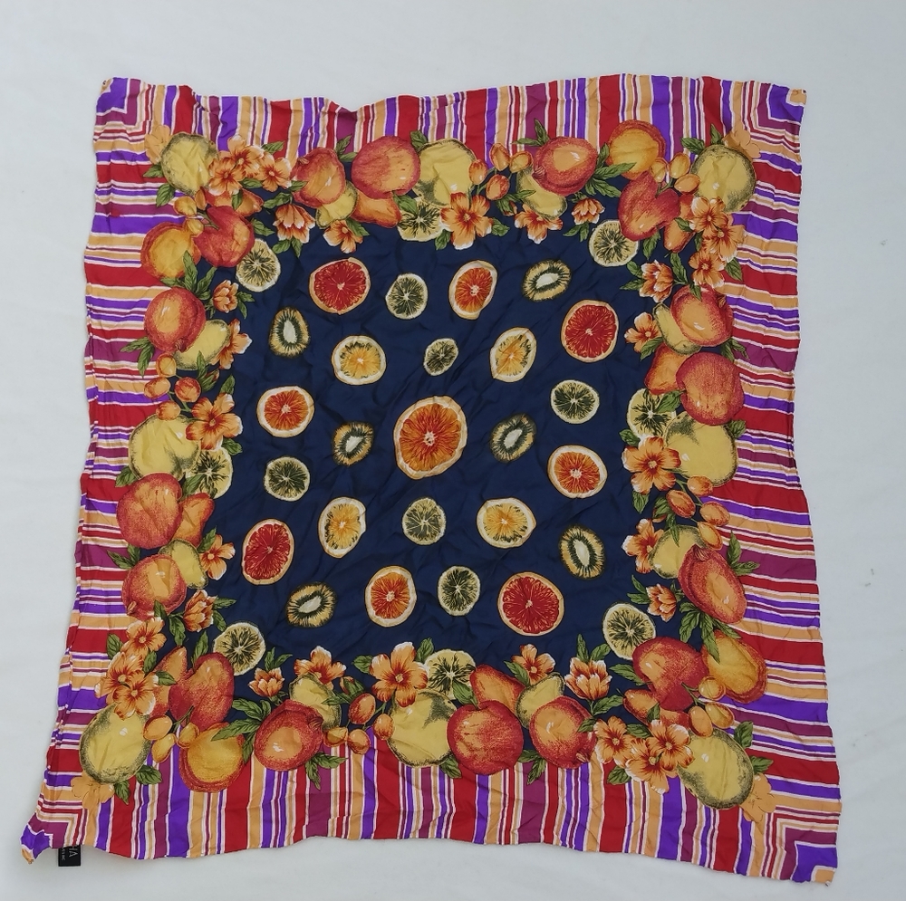 Fun Fruit and Stripes Silk Scarf